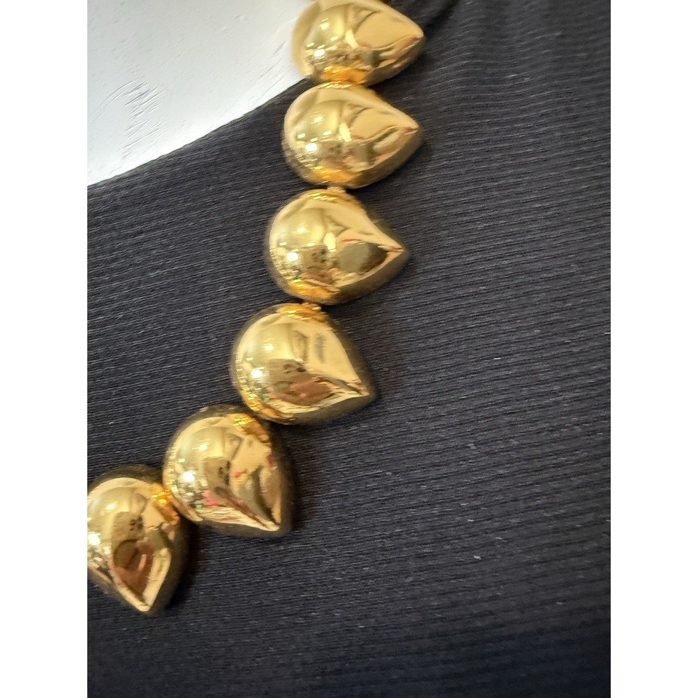 Vintage Liz Claiborne Gold Tone Chunky Puff Heart Choker Statement Necklace - Picture 4 of 13